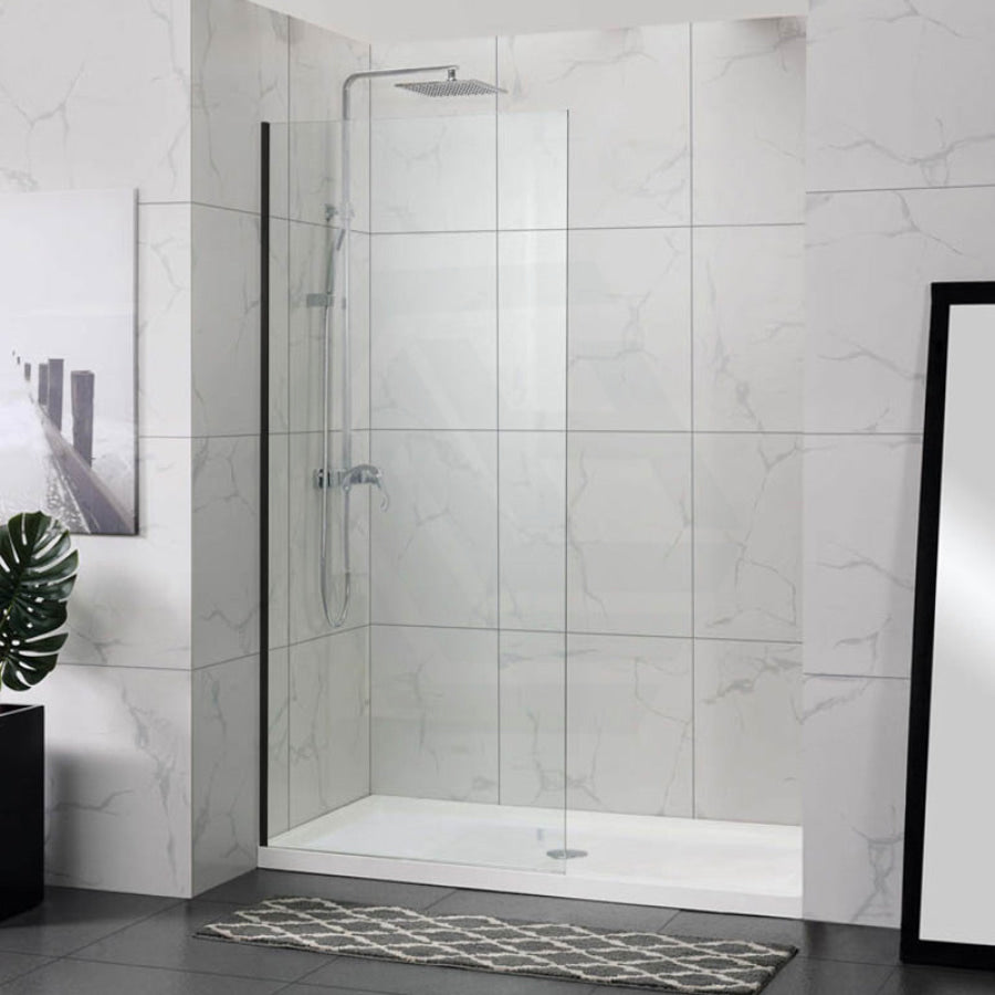 900/1000/1200X2000Mm Frameless Shower Screen Single Door Fixed Panel 10Mm Glass Black Channel