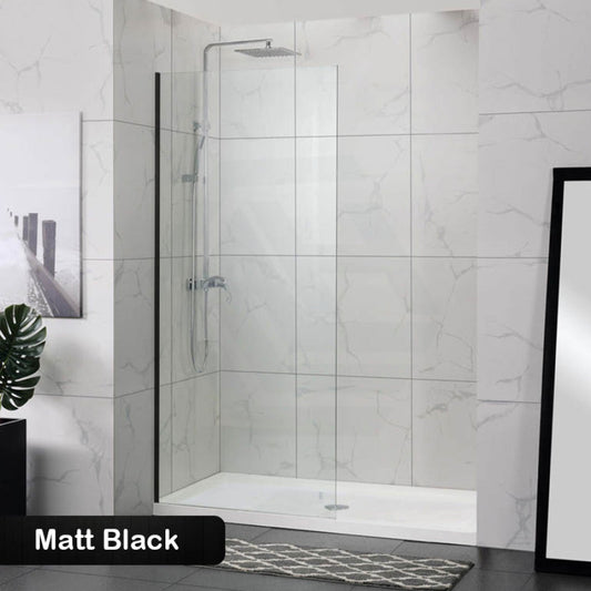 900/1000/1200X2000Mm Frameless Shower Screen Single Door Fixed Panel 10Mm Glass Black Channel