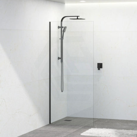 Tempered Glass Frameless Shower Screen Single Fixed Panel Black