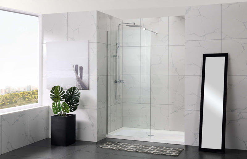 900/1000/1200X2000Mm Frameless Shower Screen Single Door Fixed Panel 10Mm Glass Chrome Channel