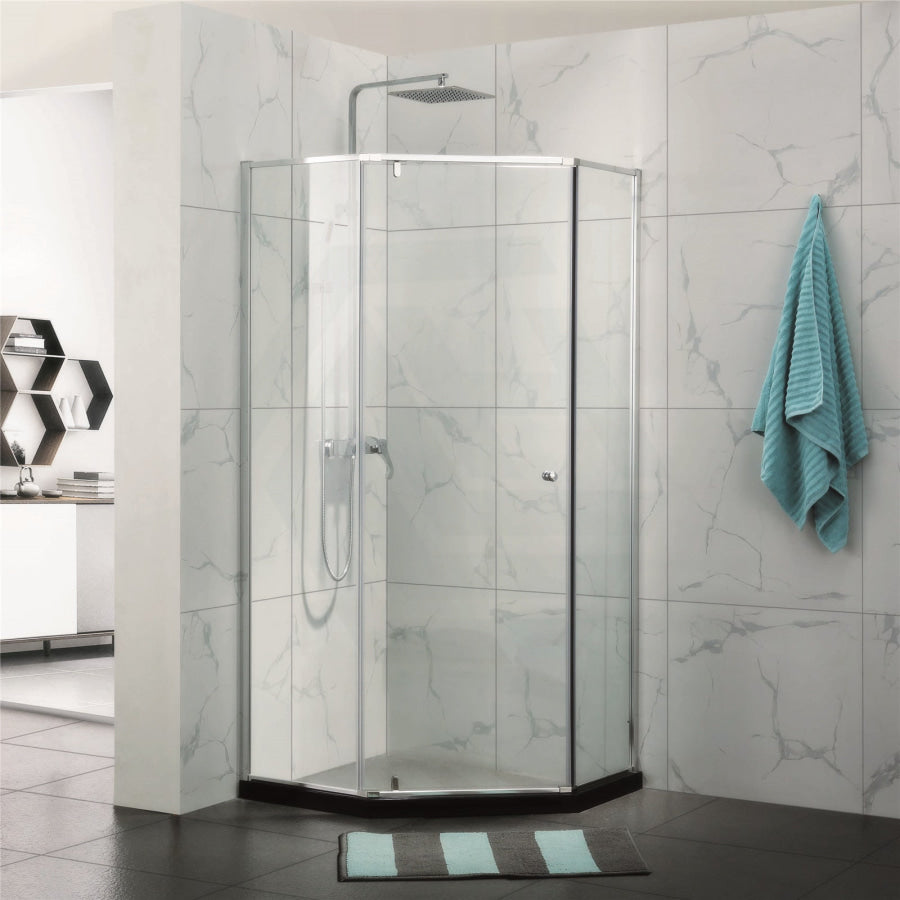 900/1000Mm Diamond Shape Shower Screen Pivot Door Chrome Semi-Frameless 6Mm Glass 1900Mm Height