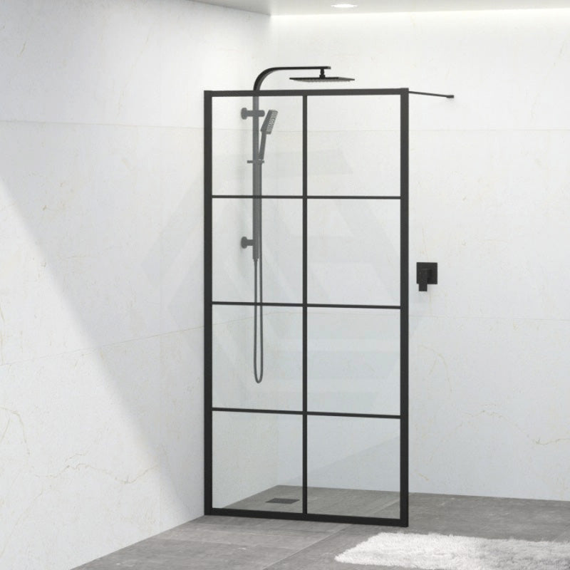 Walk-in Grid Framed Shower Screen Single Panel Black