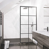 900-1000X2000Mm Black Fully Framed Shower Screen Grid Lattice Single Door Fixed Panel Walk-In 6Mm