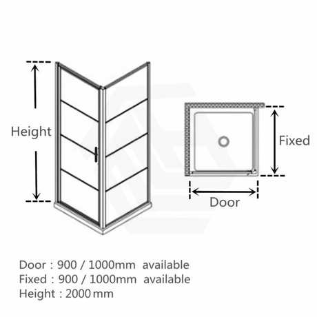 900/1000X2000Mm L Shape Shower Screen Pivot Grid Door With Fixed Return Panel Black Framed 6Mm