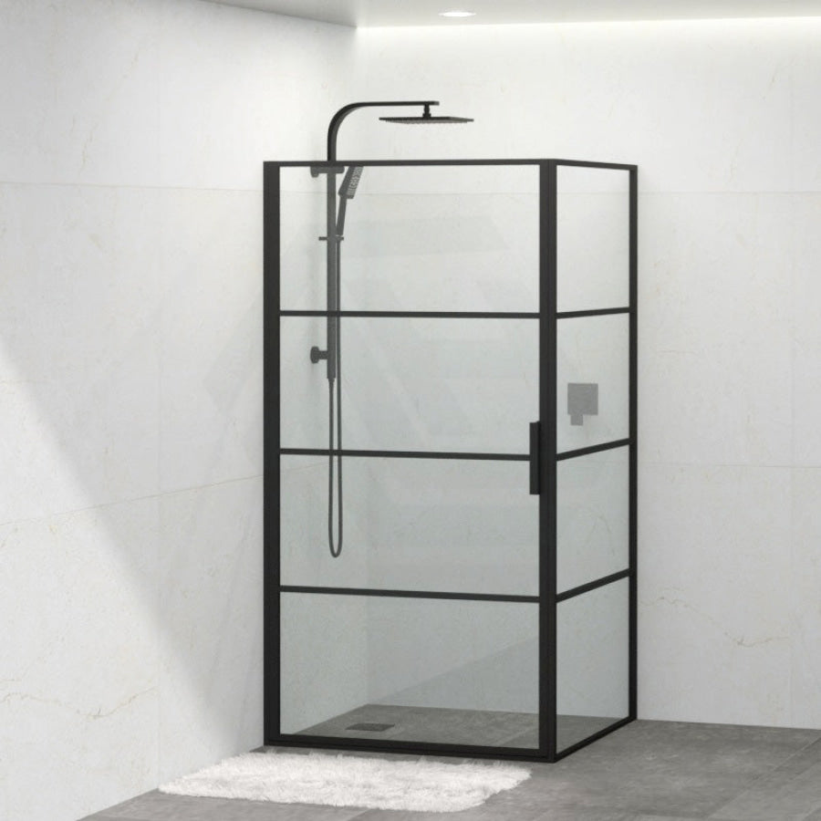 Framed L Shape Shower Screen Pivot Single Panel Black