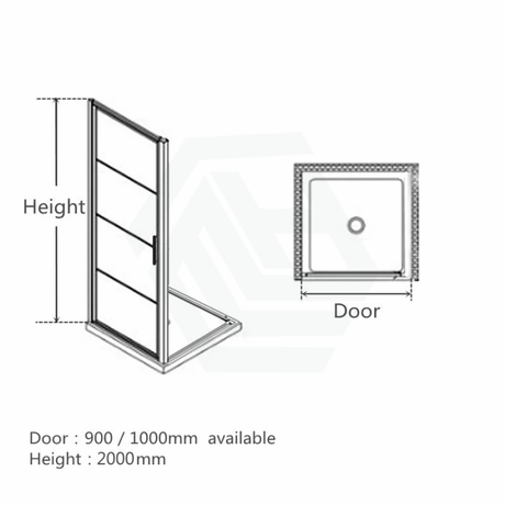 900/1000X2000Mm Wall To Black Framed Shower Screen Pivot Grid Door 6Mm Glass 900Mm Screens