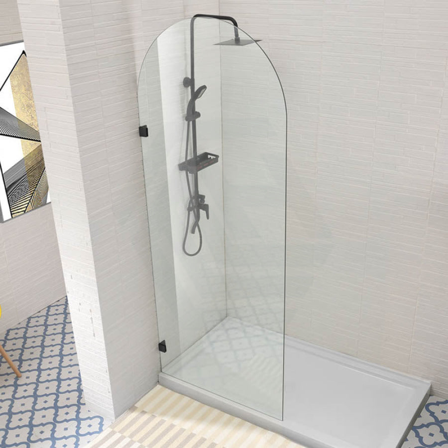 900/1000X2200Mm Arch Frameless Shower Screen Fixed Panel Tempered Glass Matt Black