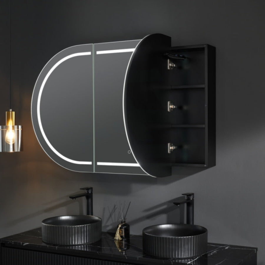 900/1200/1500Mm Ceto Olivia Matt Black Oval Led Shaving Cabinet Frontlit Cabinets