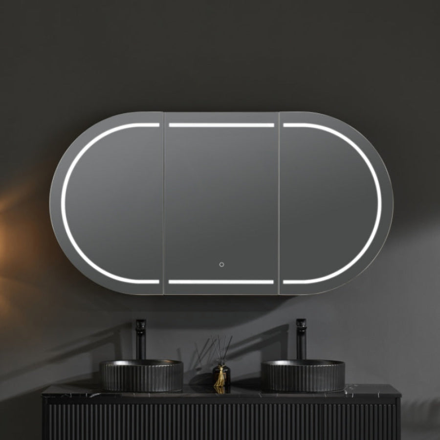 900/1200/1500Mm Ceto Olivia Matt Black Oval Led Shaving Cabinet Frontlit Cabinets