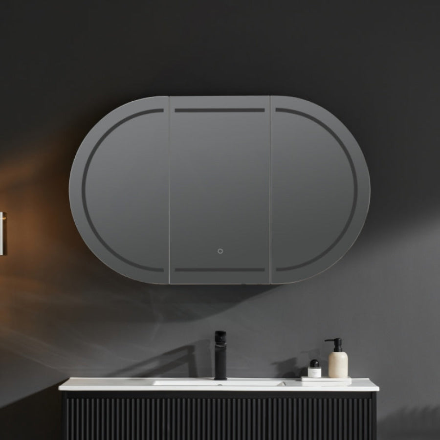 900/1200/1500Mm Ceto Olivia Matt Black Oval Led Shaving Cabinet Frontlit Cabinets