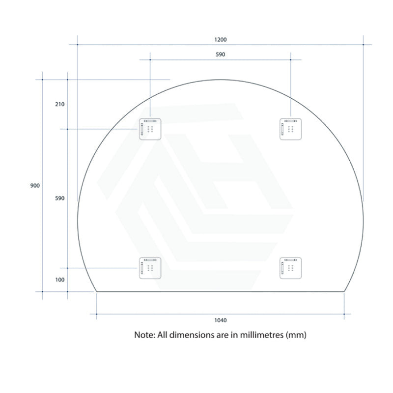 900/1200/1500Mm Hamilton D-Shaped Polished Edge Mirror Glue To Wall Or Hangers Demister Available