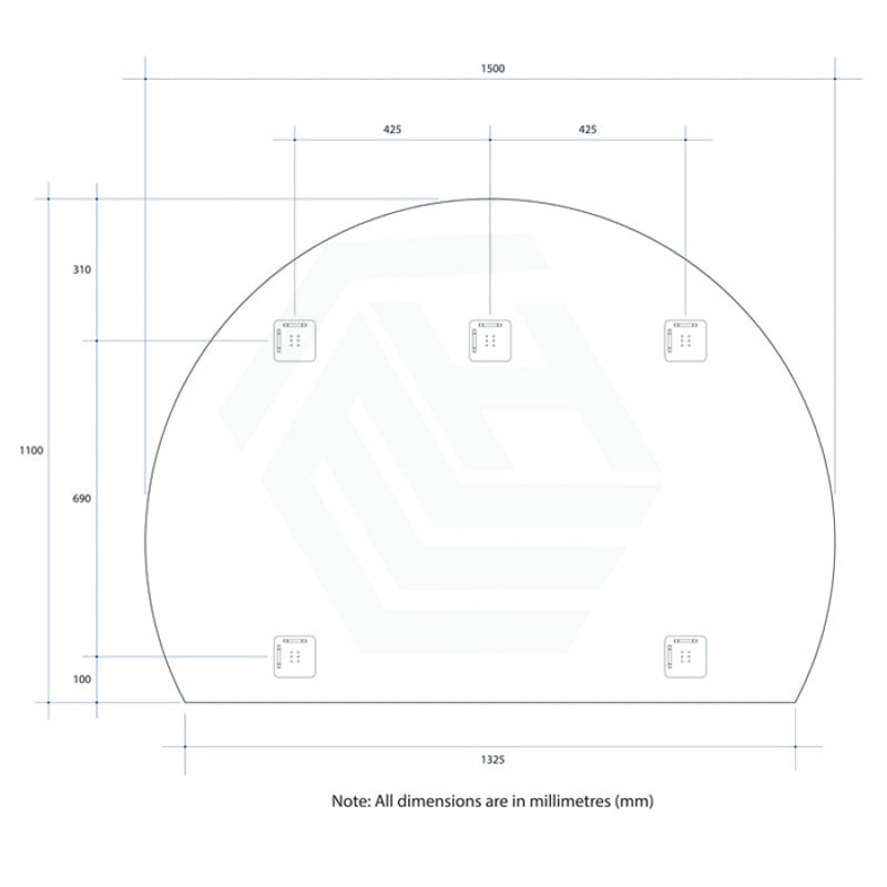 900/1200/1500Mm Hamilton D-Shaped Polished Edge Mirror Glue To Wall Or Hangers Demister Available