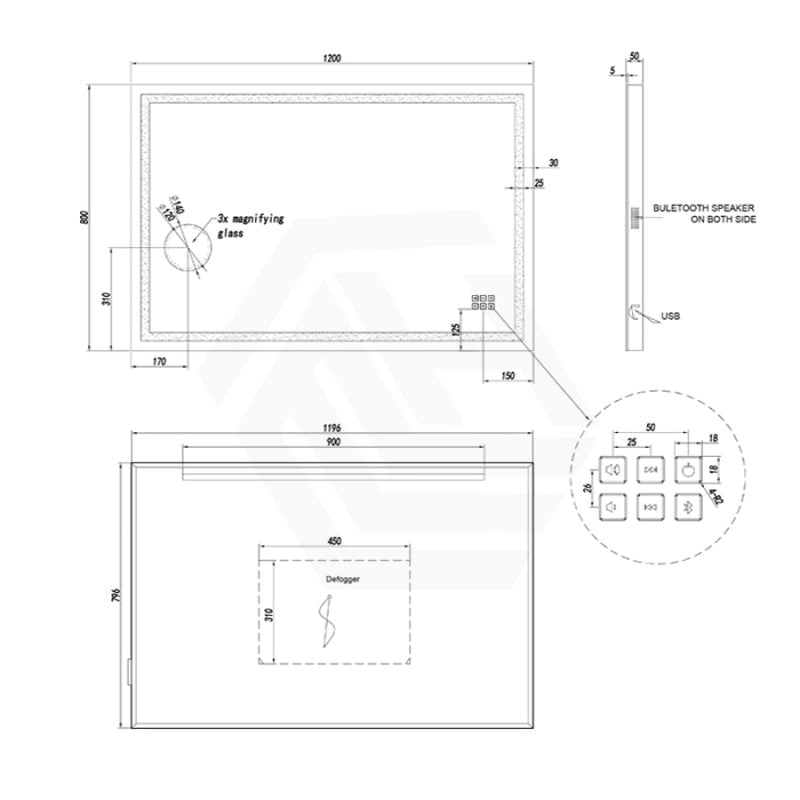 900/1200Mm Led Mirror Rectangle Bluetooth Magnifier Led Mirrors