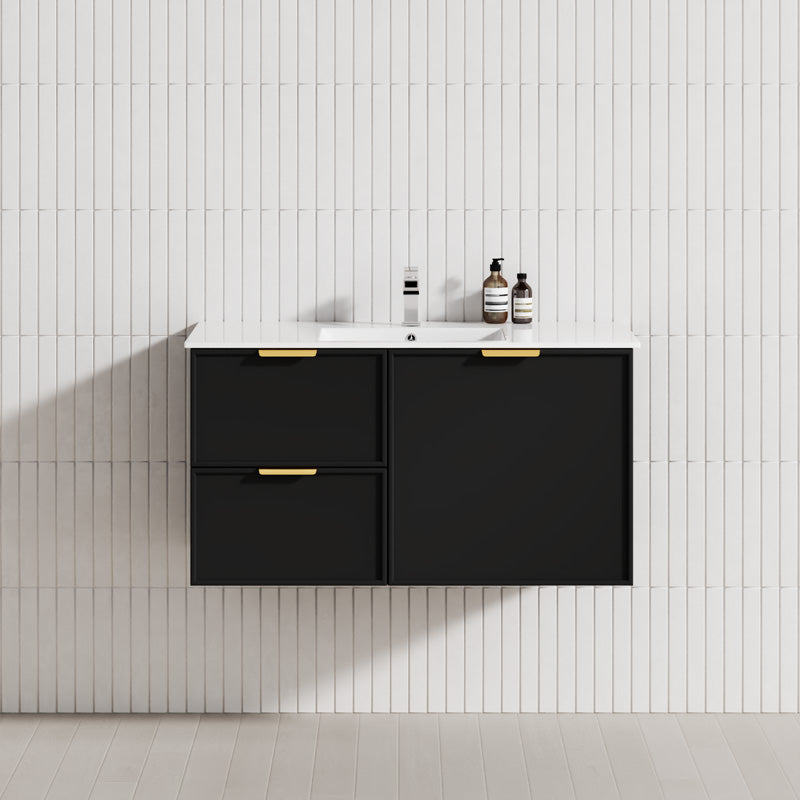 600-1500Mm Miami Standard Wall Hung Vanity Matt Black Single/Double Bowls Pvc Cabinet Only For