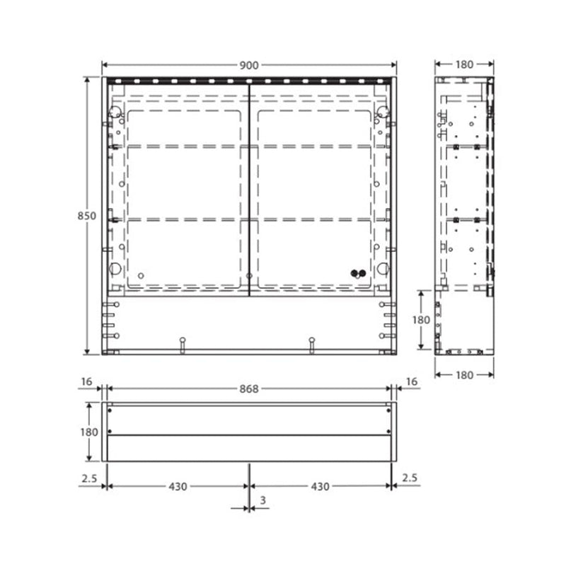 Fienza 750/900/1200Mm Led Pencil Edge Mirror Cabinet With Display Shelf Gloss White 900Mm Shaving