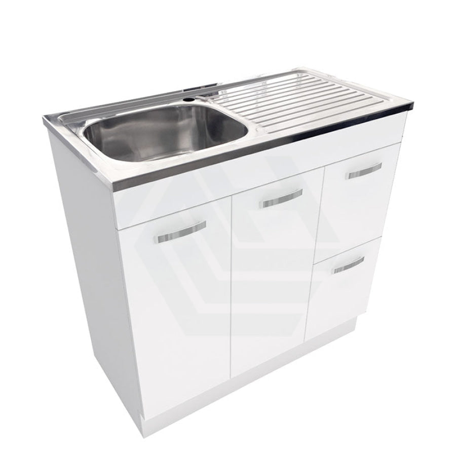 900mm Citi E0 Board Gloss White Freestanding Kickboard Vanity Cabinet with Stainless Steel Sink-Top