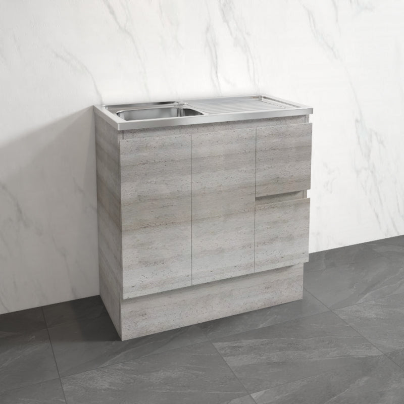 900mm Citi E0 Board Industrial Oak Freestanding Kickboard Vanity Cabinet with Stainless Steel Sink-Top