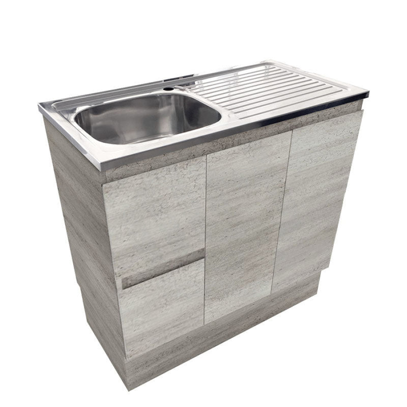 900mm Citi E0 Board Industrial Oak Freestanding Kickboard Vanity Cabinet with Stainless Steel Sink-Top