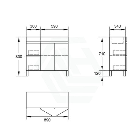 900Mm Narrow 2-Drawer 2-Door Freestanding Bathroom Vanity With Legs Multi-Colour Cabinet Only Left