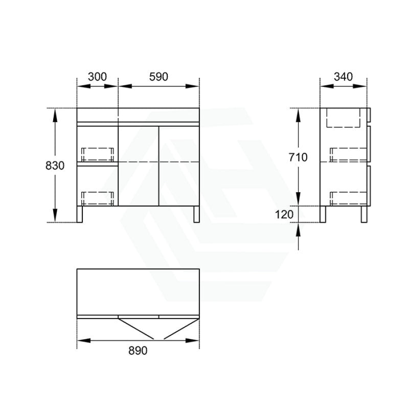 900Mm Narrow 2-Drawer 2-Door Freestanding Bathroom Vanity With Legs Multi-Colour Cabinet Only Left