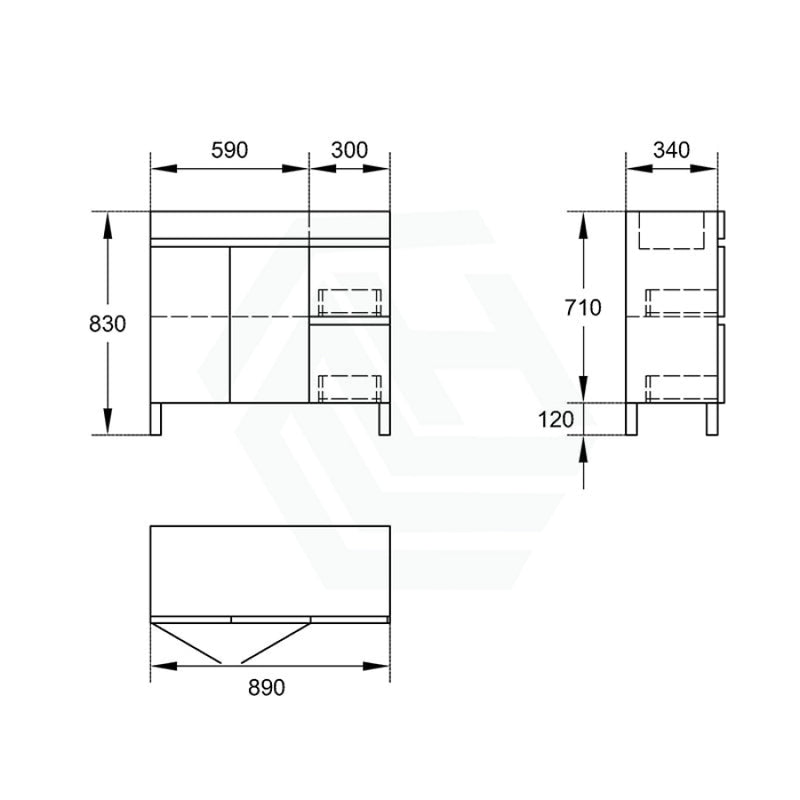 900Mm Narrow 2-Drawer 2-Door Freestanding Bathroom Vanity With Legs Multi-Colour Cabinet Only Right