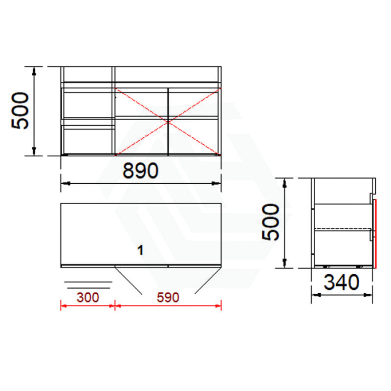 900Mm Narrow Wall Hung Bathroom Floating Vanity 2-Drawer 2-Door Multi-Colour Cabinet Only Left