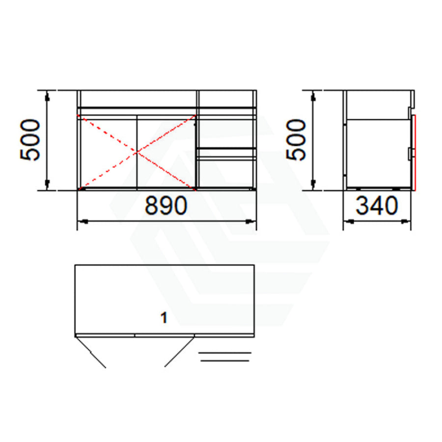 900Mm Narrow Wall Hung Bathroom Floating Vanity 2-Drawer 2-Door Multi-Colour Cabinet Only Right