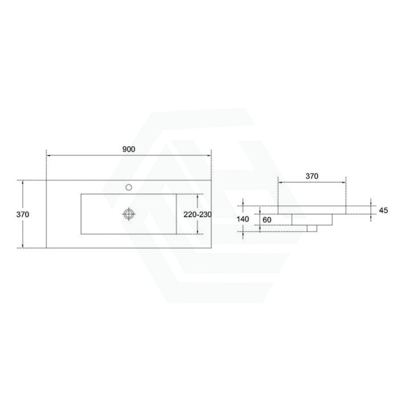 900X370X140Mm Narrow Poly Top For Bathroom Vanity Single Bowl 1 Tap Hole Tops