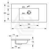 900X460X135Mm Poly Top For Bathroom Vanity Single Bowl Matt White 1 Tap Hole No Overflow Tops