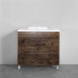 600-1500Mm Freestanding Bathroom Floor Vanity Dark Oak Wood Grain Pvc Filmed Drawers Cabinet Only &