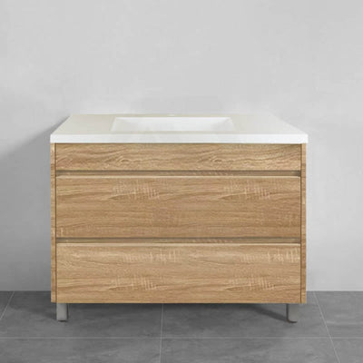 600-1500Mm Freestanding Bathroom Floor Vanity White Oak Wood Grain Pvc Filmed Drawers Cabinet Only &