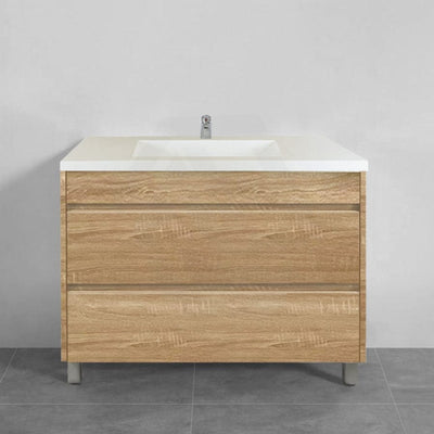 600-1500Mm Freestanding Bathroom Floor Vanity White Oak Wood Grain Pvc Filmed Drawers Cabinet Only &