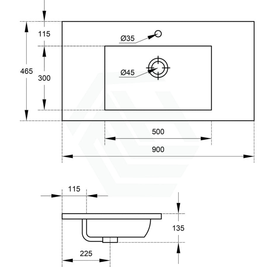 900X465X135Mm Poly Top For Bathroom Vanity Single Bowl 1 Or 3 Tap Holes Available No Overflow Poly