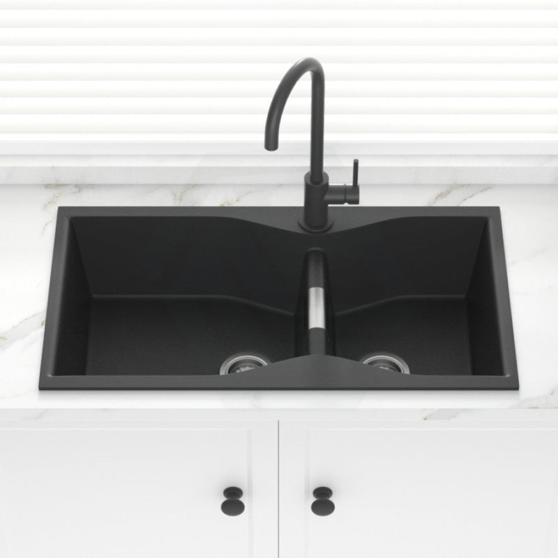 900X500X230Mm Black Quartz Granite Double Bowls Sink For Top/Under Mount In Kitchen Sinks