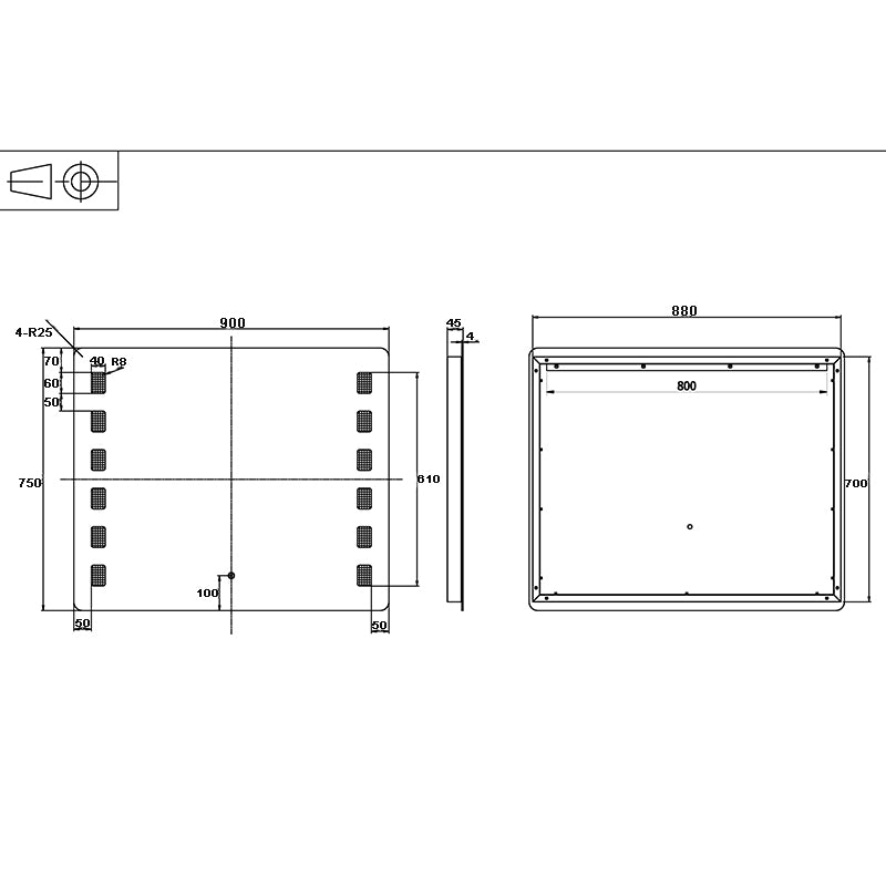 500/750/900/1200/1500Mm S1 Three Color Lights Frontlit Rectangle Square Led Mirror With Defogging