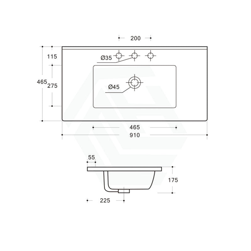 910X465X175Mm Ceramic Top For Bathroom Vanity Single Bowl 1 Or 3 Tap Holes Available Gloss White