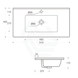 910X465X175Mm Ceramic Top For Bathroom Vanity Single Bowl 1 Or 3 Tap Holes Available Gloss White