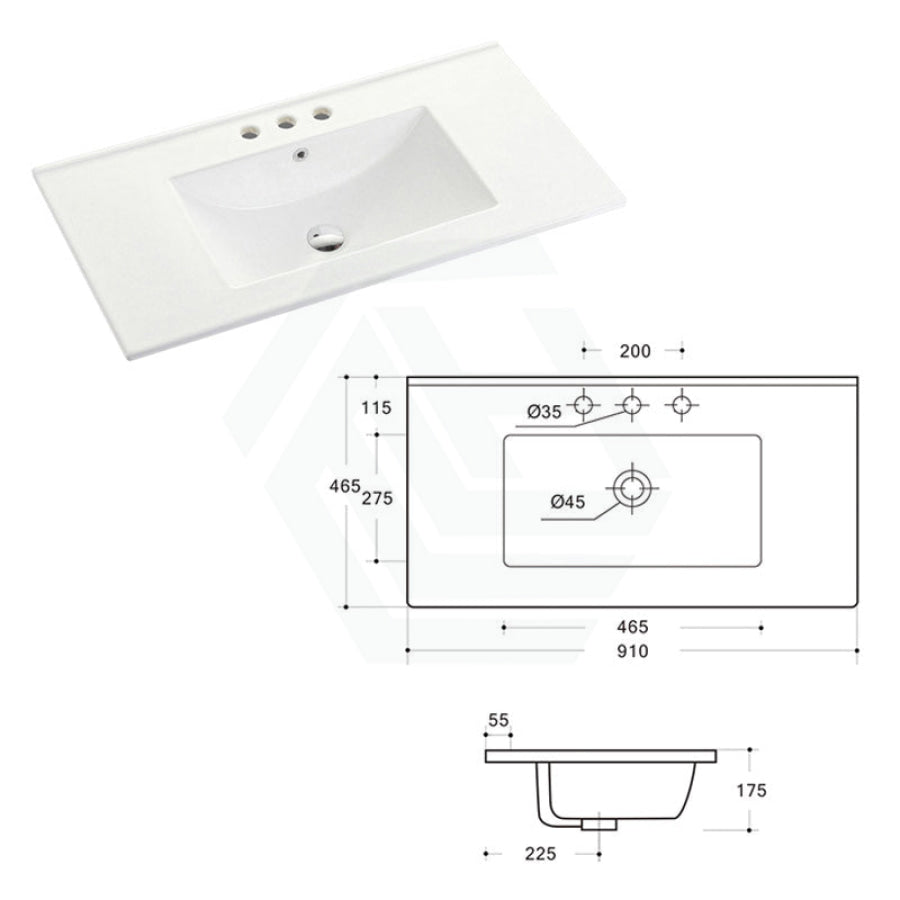 910X465X175Mm Ceramic Top For Bathroom Vanity Single Bowl 1 Or 3 Tap Holes Available Gloss White