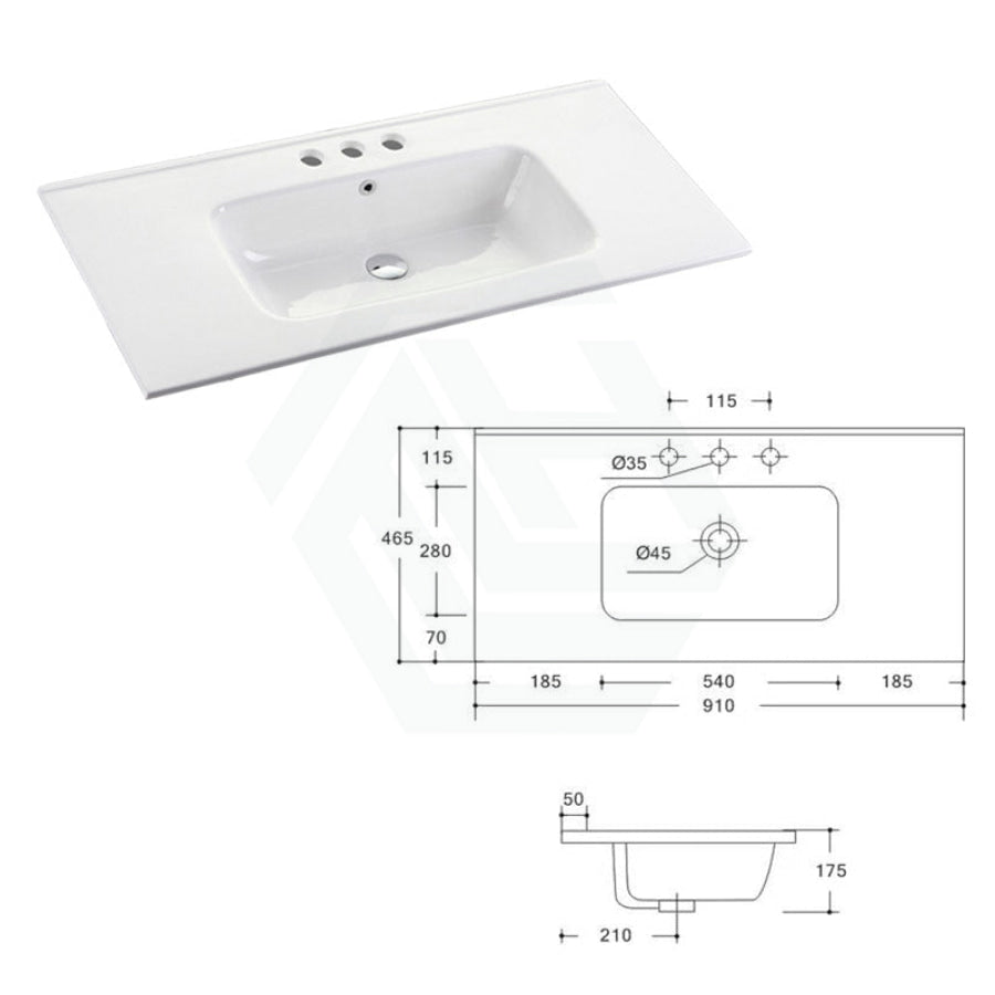 910X465X175Mm O Shape Ceramic Top For Bathroom Vanity Single Bowl 1 Or 3 Tap Holes Available Gloss