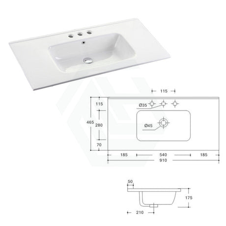 910X465X175Mm O Shape Ceramic Top For Bathroom Vanity Single Bowl 1 Or 3 Tap Holes Available Gloss