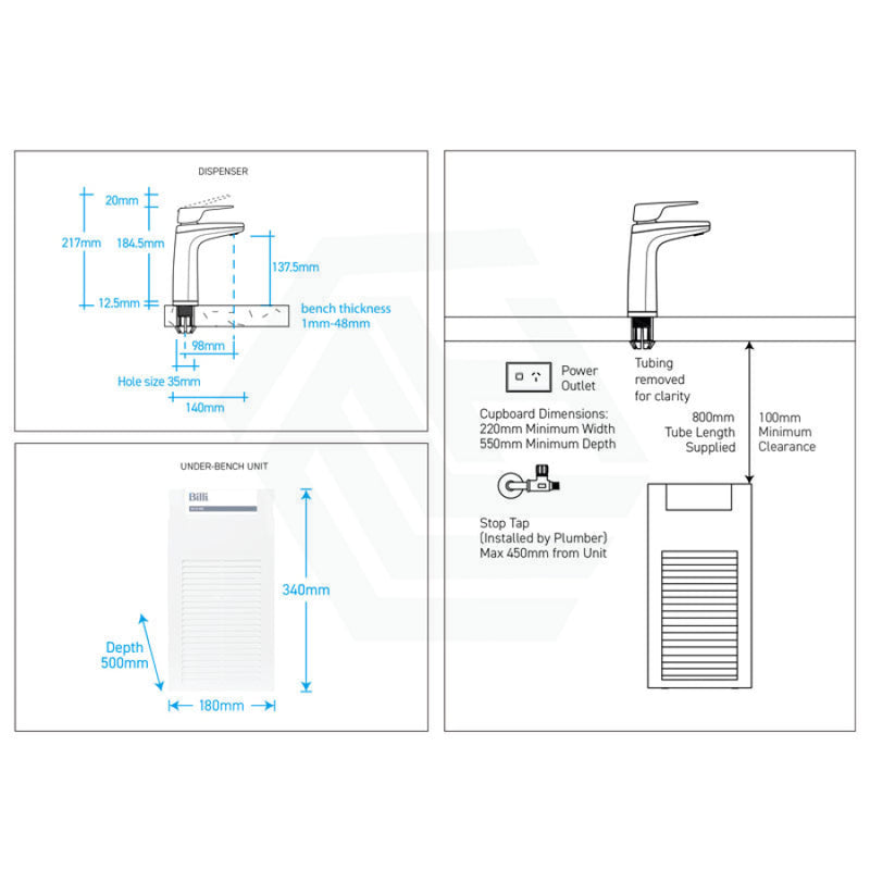 Billi Instant Filtered Water System B5000 With Xl Levered Dispenser Platinum Filter Taps