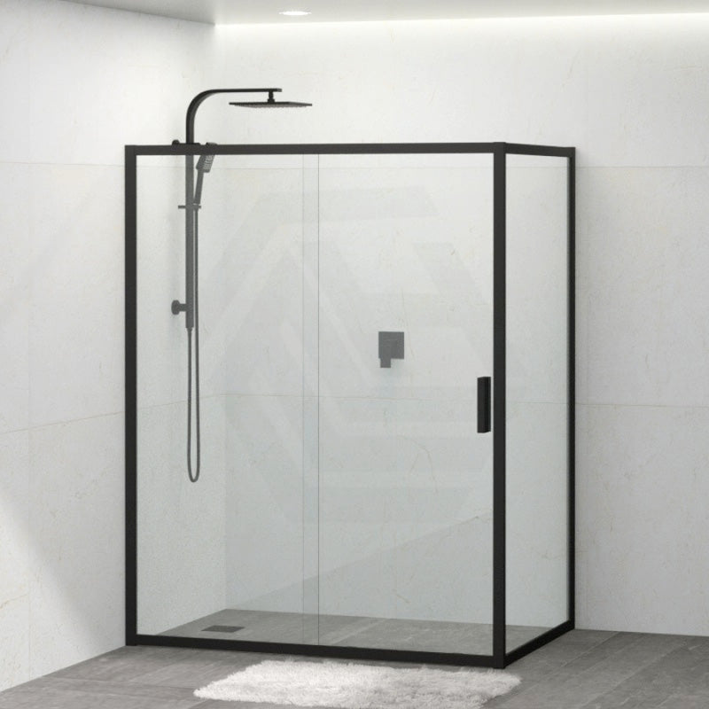 Shower Screen Semi-frameless Sliding L Shape Matt Black