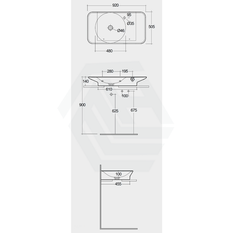 920X505X140Mm Rak Valet Wall Hung Wash Basins Alpine White