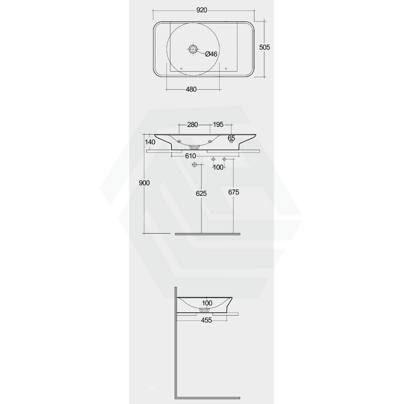 920X505X140Mm Rak Valet Wall Hung Wash Basins Alpine White