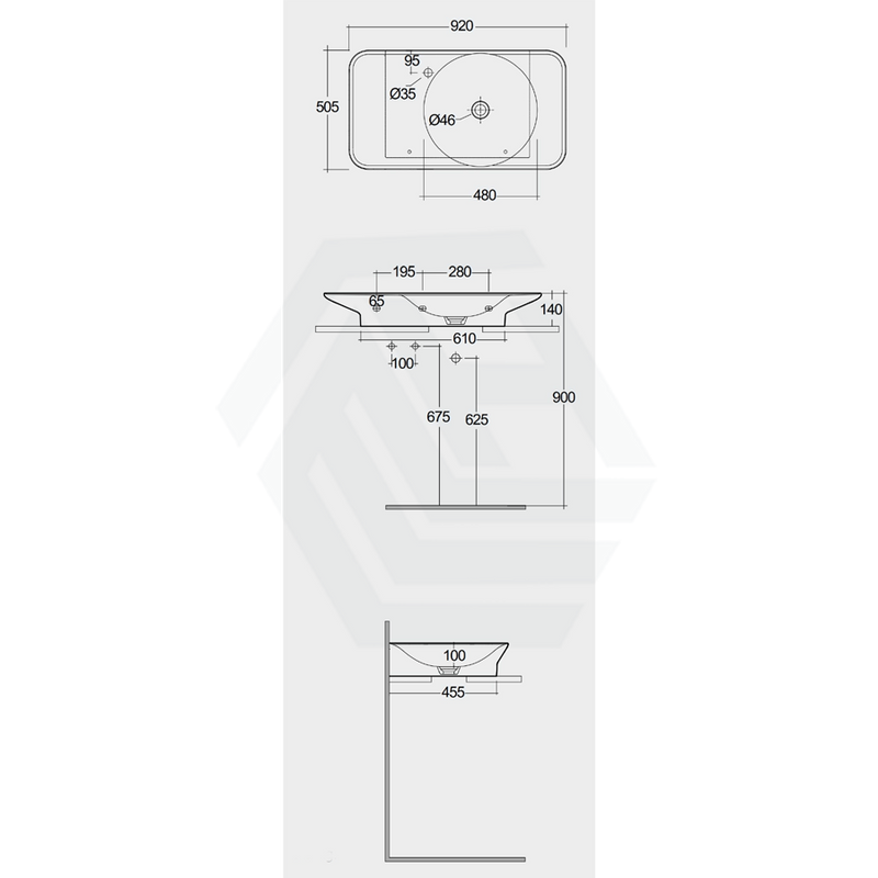 920X505X140Mm Rak Valet Wall Hung Wash Basins Alpine White