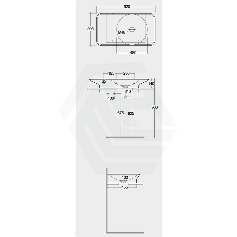 920X505X140Mm Rak Valet Wall Hung Wash Basins Alpine White