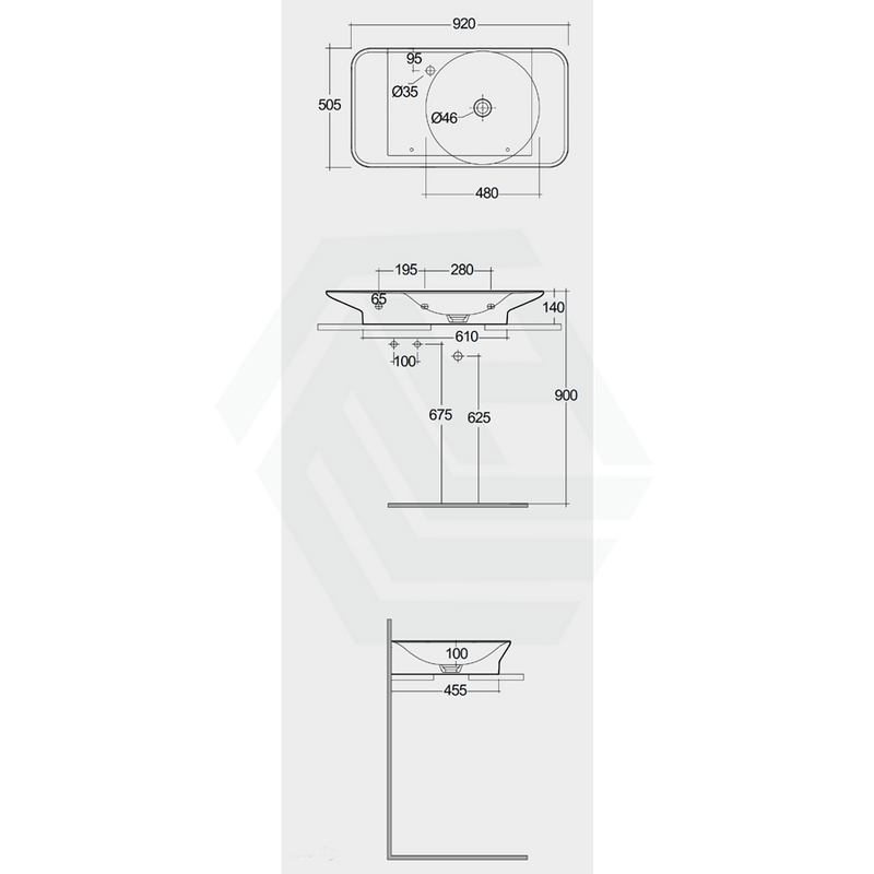 920X505X140Mm Rak Valet Wall Hung Wash Basins Matt White