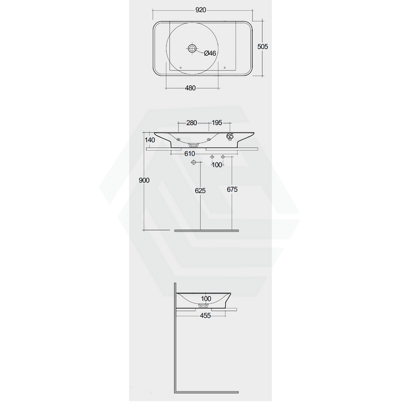 920X505X140Mm Rak Valet Wall Hung Wash Basins Matt White