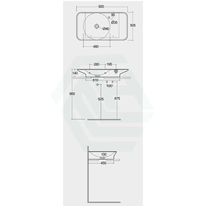 920X505X140Mm Rak Valet Wall Hung Wash Basins Matt White