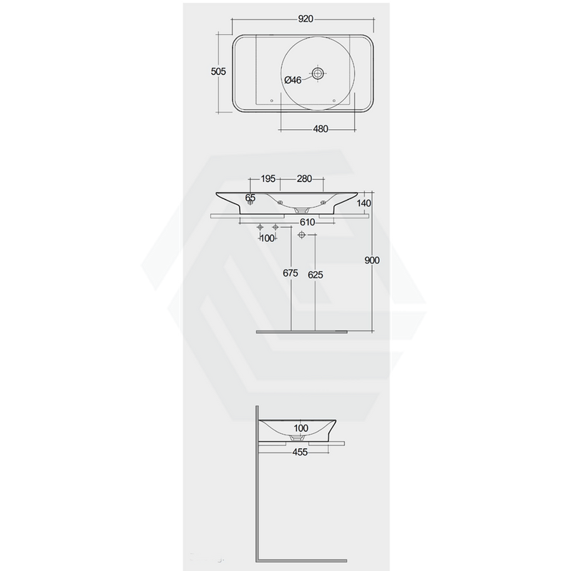 920X505X140Mm Rak Valet Wall Hung Wash Basins Matt White